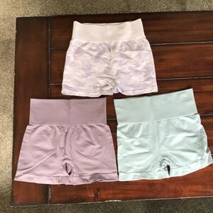 Juniors Small Nylon/Spandex Shorts (3 Pairs - Teal, Lavender & Camo Lavender)